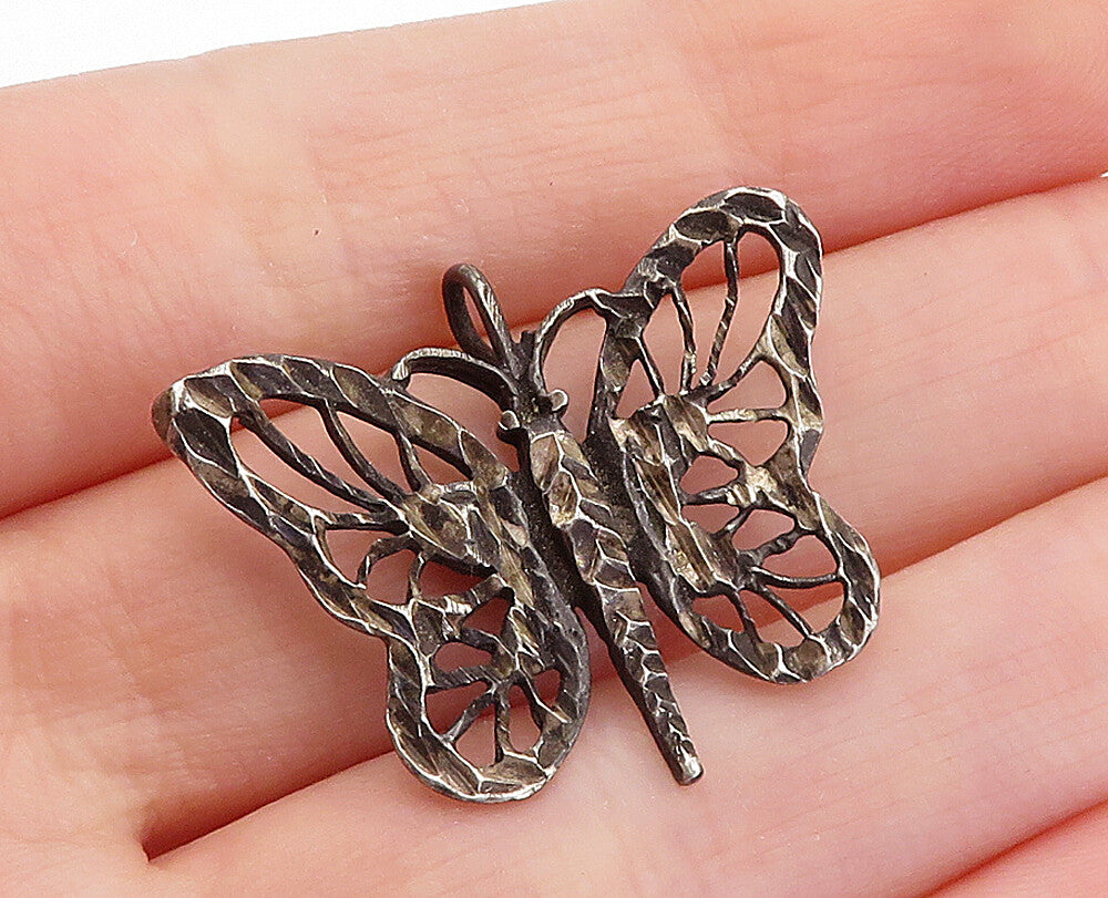 925 Sterling Silver  Vintage Dark Tone Open Butterfly Motif Pendant  PT3251