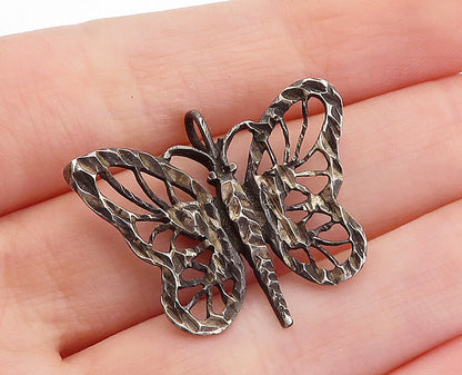 925 Sterling Silver  Vintage Dark Tone Open Butterfly Motif Pendant  PT3251