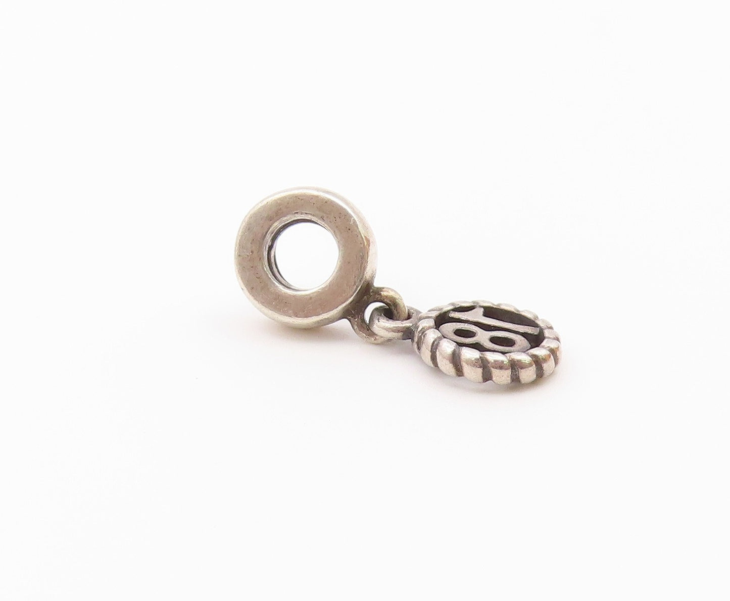 PANDORA 925 Silver  Vintage Rope Twist Border Number 18 Charm Pendant  PT21922