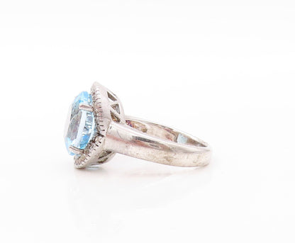 925 Sterling Silver Vintage Ring Designer Round Blue & White Topaz Sz 7  RG30840