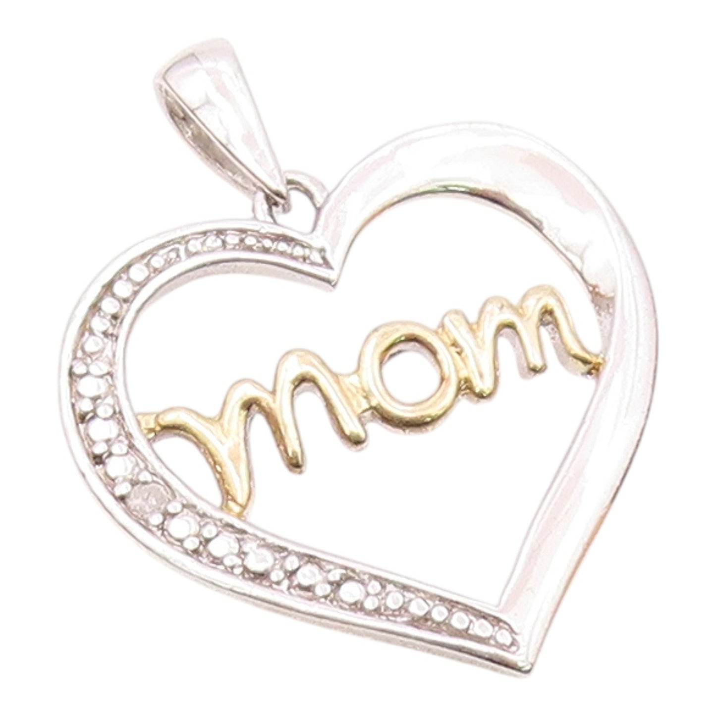 925 Silver  Vintage Genuine Diamond Two Tone MOM Love Heart Pendant  PT20704