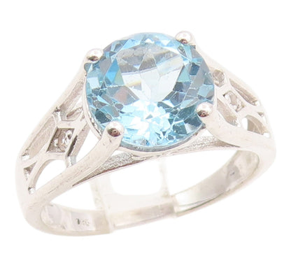 925 Sterling Silver Vintage Ring Elegant Blue Topaz Statement Band Sz 9 RG36256
