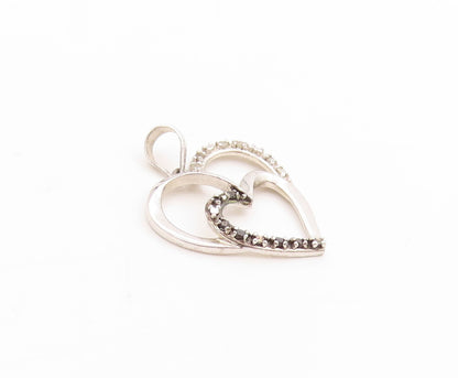 925 Sterling Silver Vintage Pendant Genuine Diamonds Love Heart Charm  PT25039