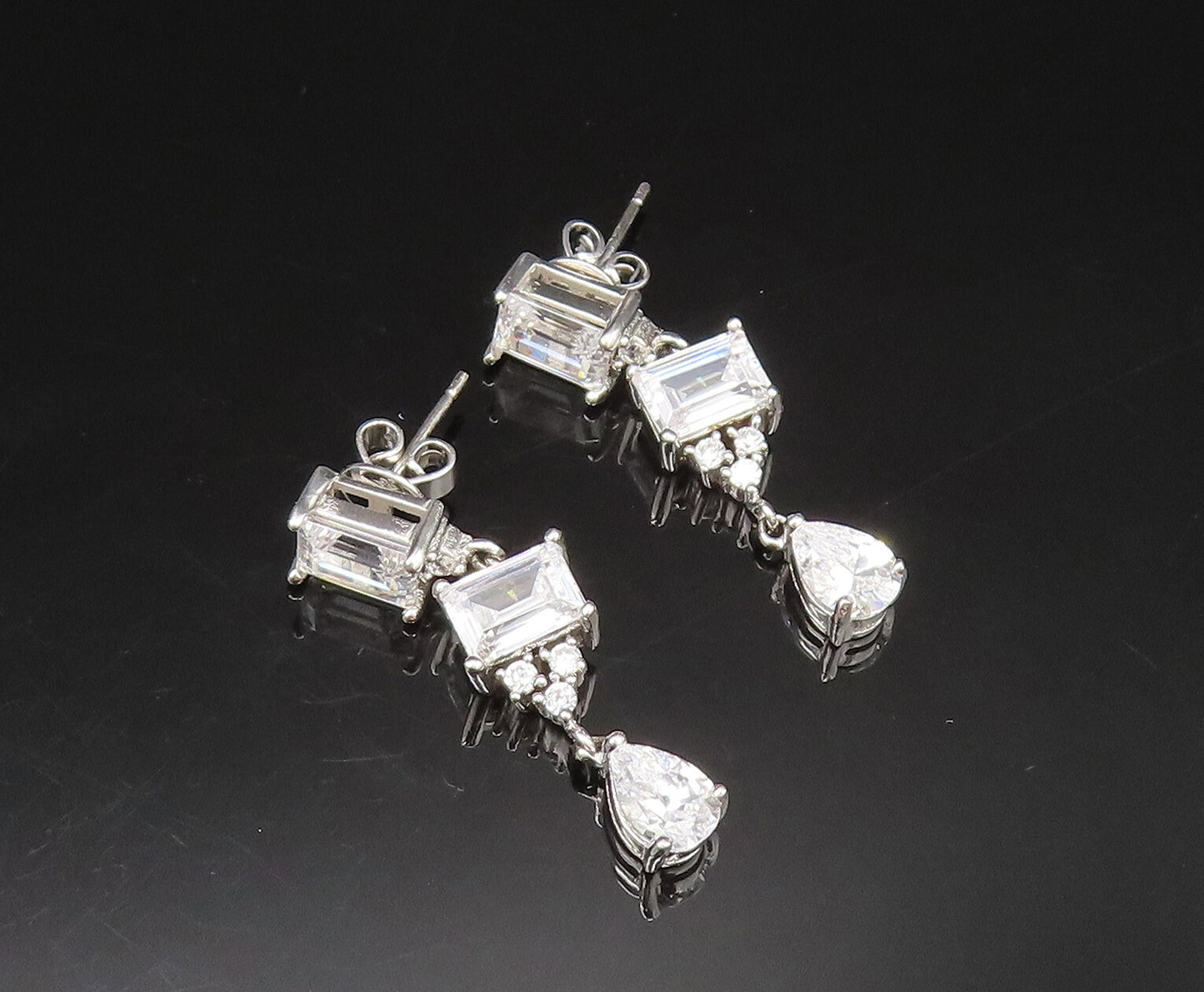 925 Silver  Vintage Dainty Multi Shape Cubic Zirconia Dangle Earrings  EG11740