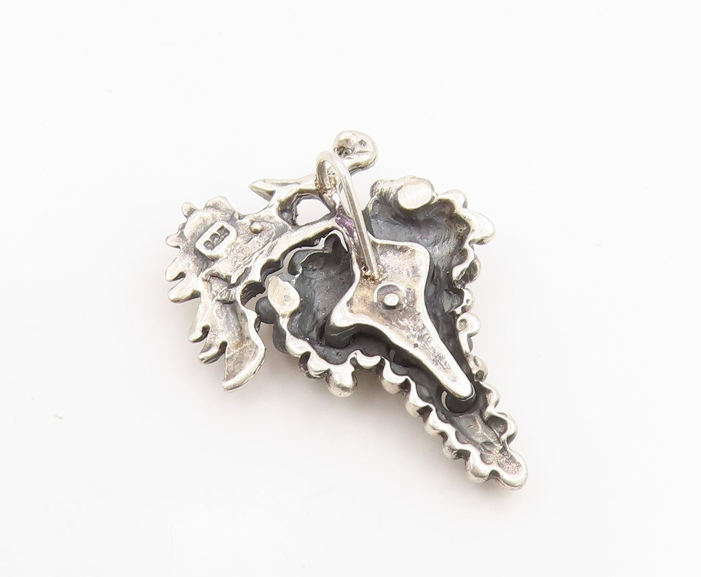 925 Sterling Silver Vintage Pendant Carved Grape Cluster With Leaf Charm PT25476