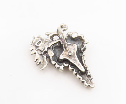 925 Sterling Silver Vintage Pendant Carved Grape Cluster With Leaf Charm PT25476
