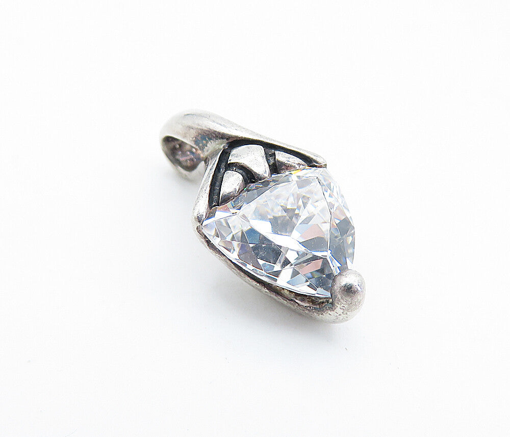 925 Sterling Silver Vintage Trillion Cut Cubic Zirconia Drop Pendant PT5302