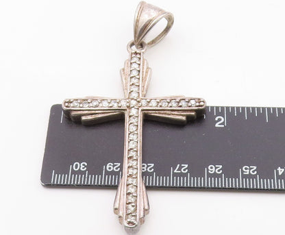 925 Sterling Silver  Vintage Cubic Zirconia Religious Cross Pendant  PT16746