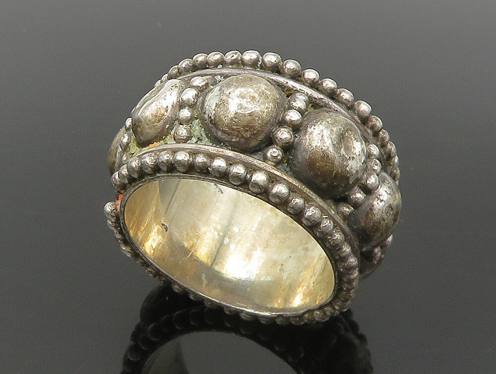 925 Sterling Silver  Vintage Beaded Raised Edge Band Ring Sz 8  RG24238