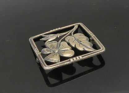 925 Sterling Silver  Vintage Dark Tone Flower Motif Square Brooch Pin  BP8293