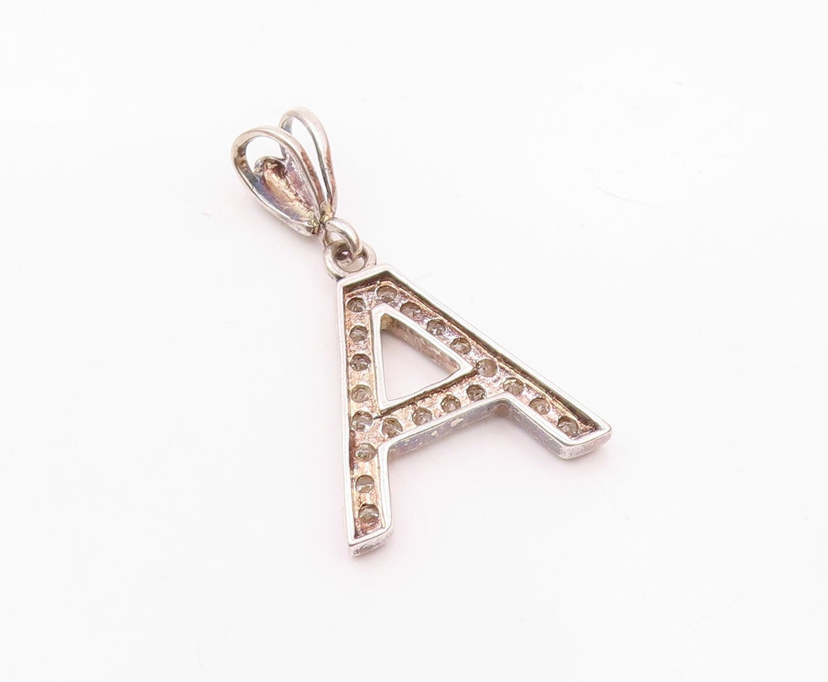 925 Sterling Silver  Vintage Cubic Zirconia Letter A Drop Pendant  PT6465