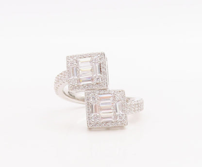 925 Sterling Silver Vintage Ring Square Cut Halo CZ Bypass Band  Sz 7.5  RG29045