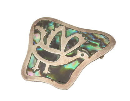 PEDRO CASTILLO 925 Silver  Vintage Inlaid Abalone & Bird Brooch Pin  BP10223
