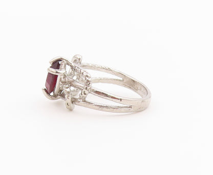 925 Sterling Silver Vintage Ring Marquise Cut Garnet Tentacle  Sz 5.5  RG36418