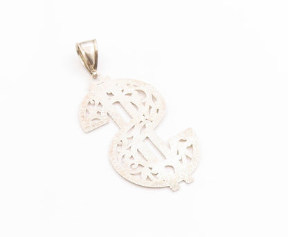 925 Sterling Silver Vintage Pendant Large Filigree Dollar Sign Cut Out  PT24947
