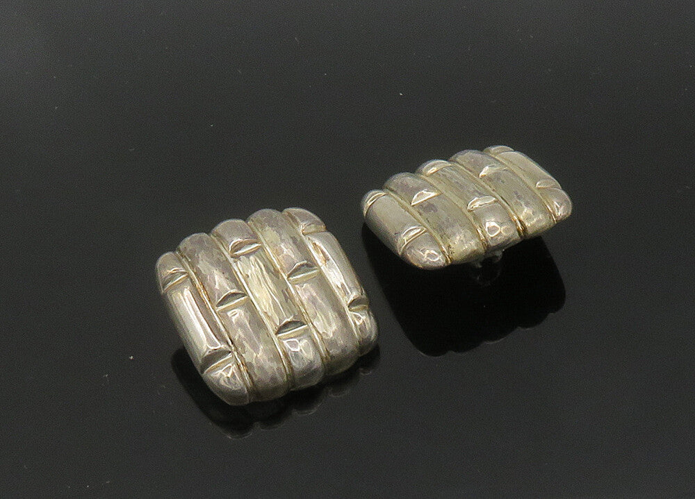 925 Sterling Silver  Vintage Brick Layer Pattern Square Drop Earrings  EG10548