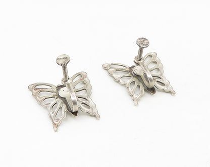 925 Sterling Silver  Vintage Shiny Butterfly Motif Non Pierce Earrings  EG5520