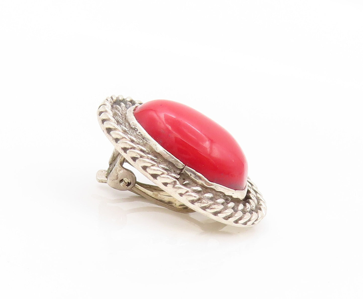925 Sterling Silver Vintage Earrings MEXICO Oval Gemstone Roped Border EG13370