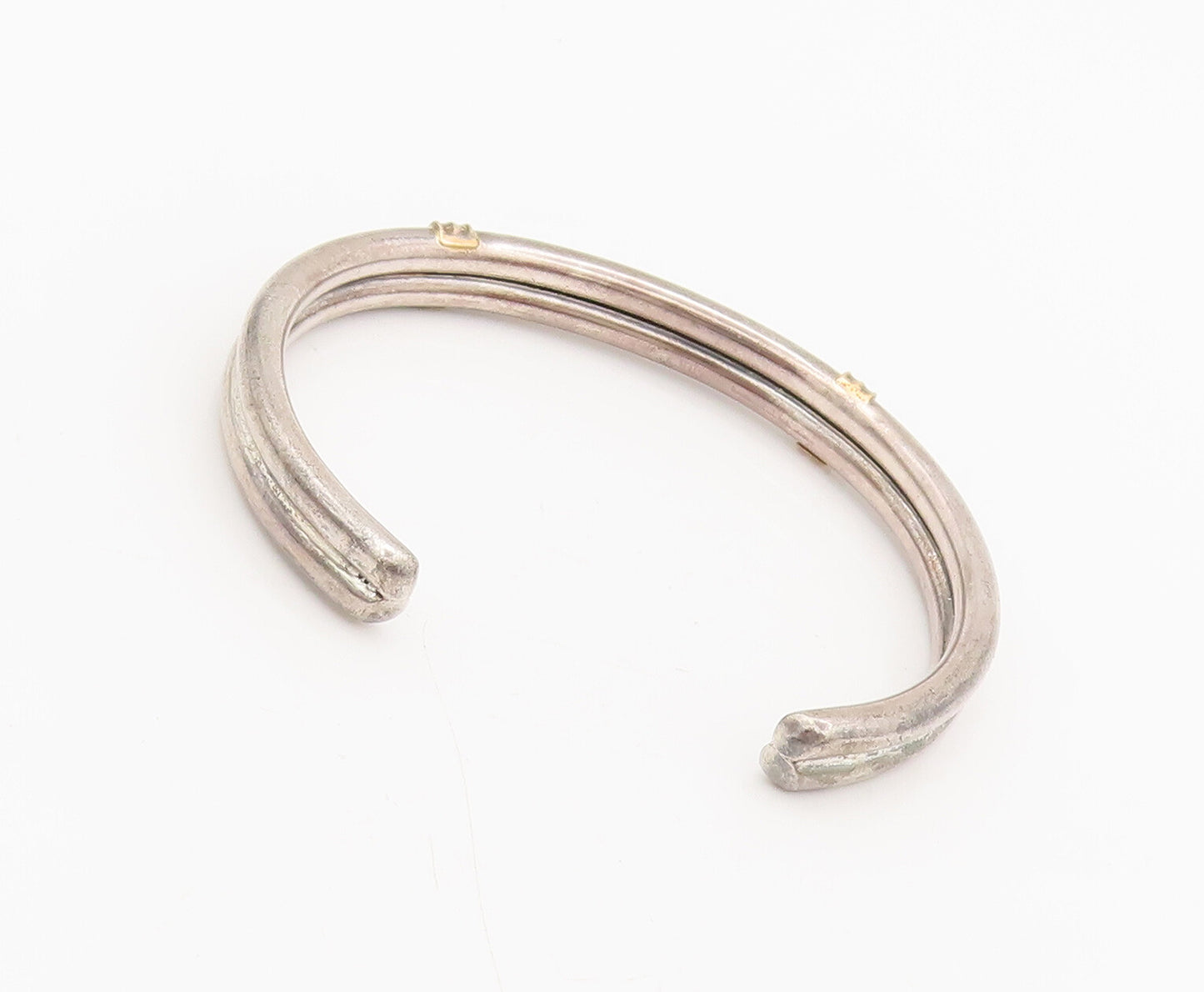 14k GOLD & 925 Silver  Vintage Two Slabs Tied With Rope Cuff Bracelet  BT9951