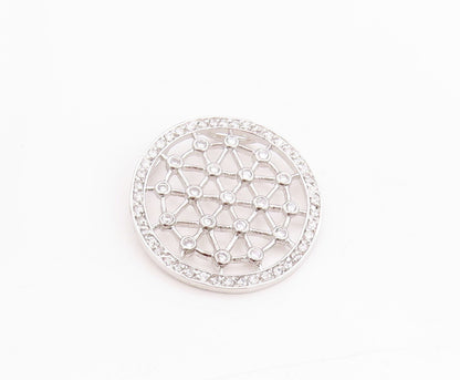 925 Sterling Silver Vintage Pendant Cutout Spider Web CZ Design  PT24557