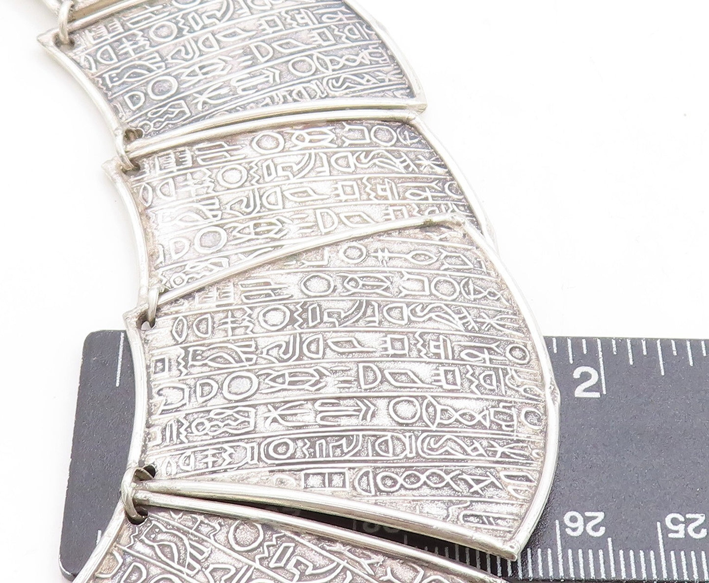 MIDDLE EAST 925 Silver Vintage Hieroglyphics Pattern Chain Necklace NE1271