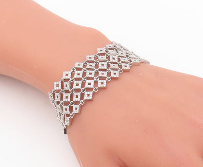925 Sterling Silver Vintage Bracelet Large Square Net Effect CZ Inlay  BT10750