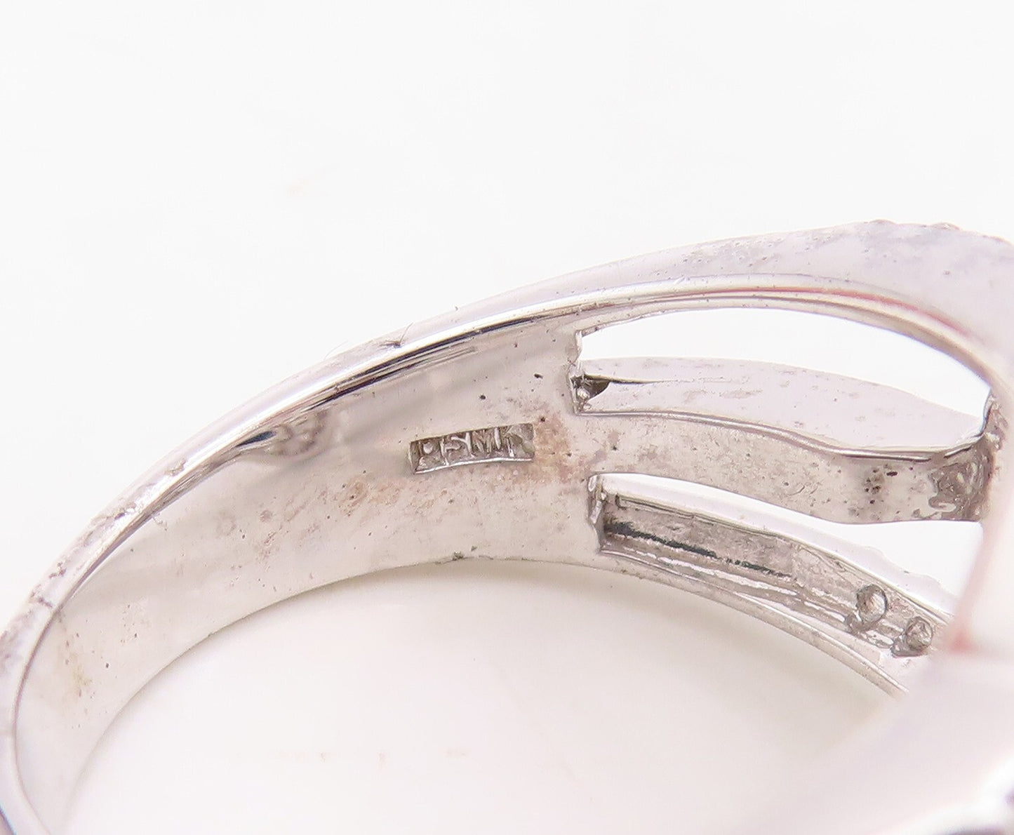 925 Sterling Silver Vintage Ring Modernist Floral Cut Sapphire & CZ Sz 7 RG30134