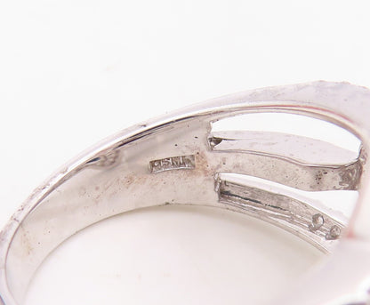 925 Sterling Silver Vintage Ring Modernist Floral Cut Sapphire & CZ Sz 7 RG30134