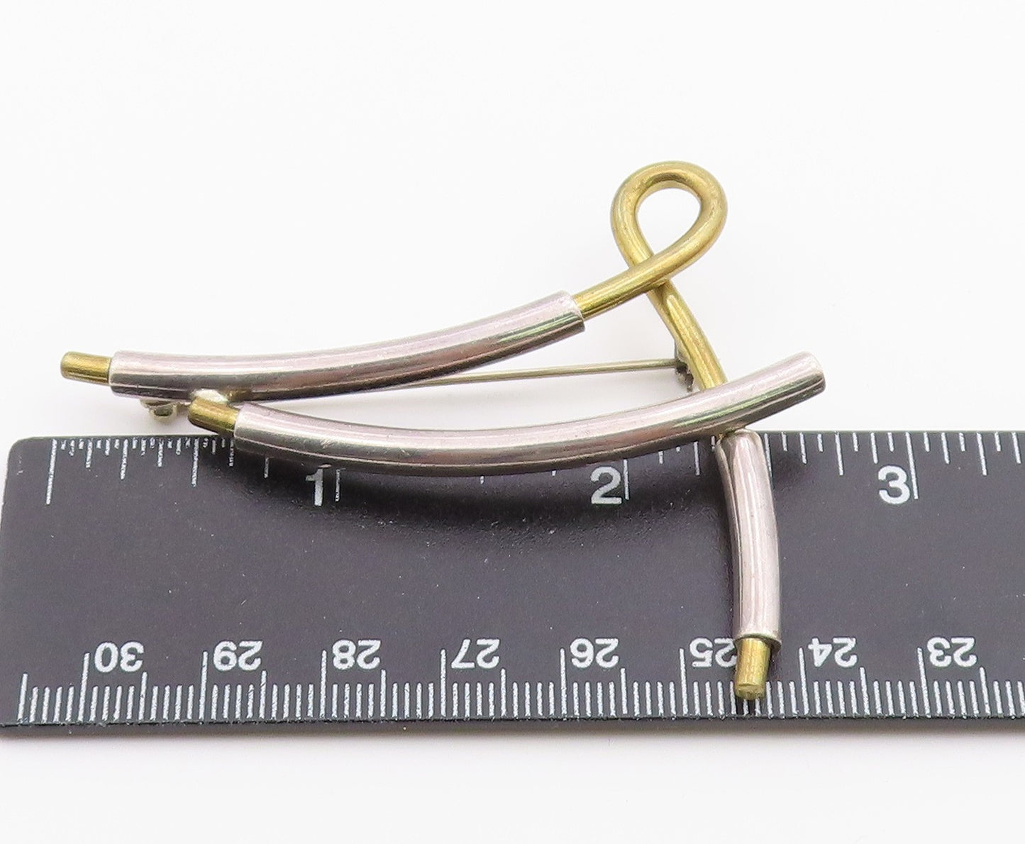 925 Sterling Silver  Vintage Shiny Modernist Two Tone Brooch Pin  BP7671