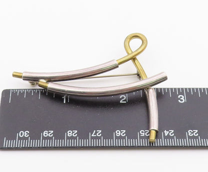 925 Sterling Silver  Vintage Shiny Modernist Two Tone Brooch Pin  BP7671