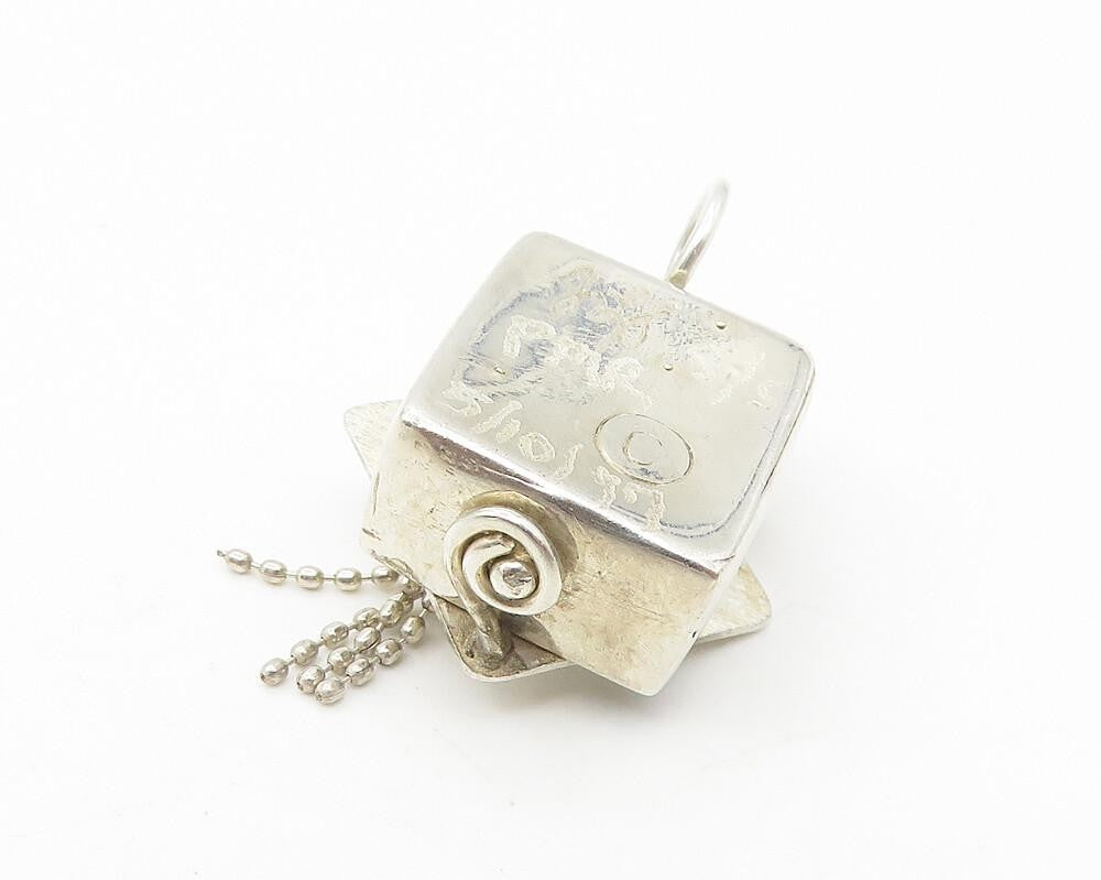 925 Sterling Silver  Vintage Shiny Square Open Box Drop Pendant  PT9347