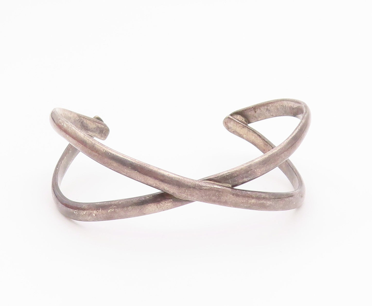 MEXICO 925 Sterling Silver  Vintage Dark Tone Crossed Cuff Bracelet  BT8627