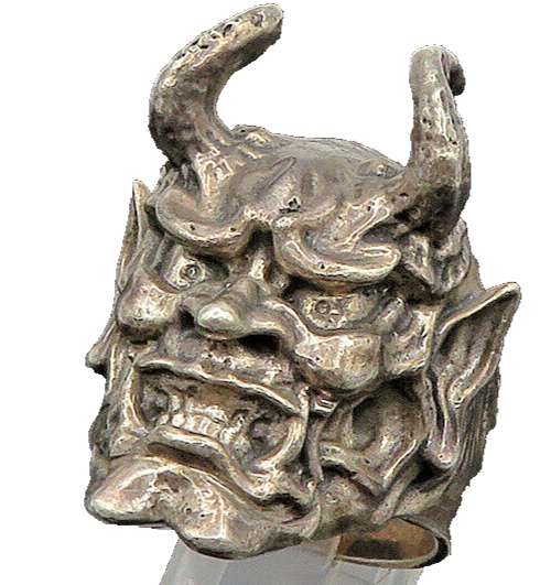 925 Sterling Silver  Vintage Heavy Devil Masonic Biker Ring Sz 13  RG18928