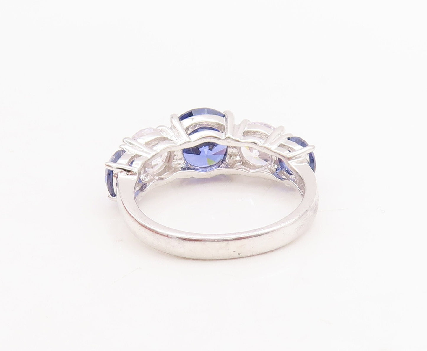925 Sterling Silver Vintage Ring Round Cut Sapphire & CZ  Sz 7  RG29220