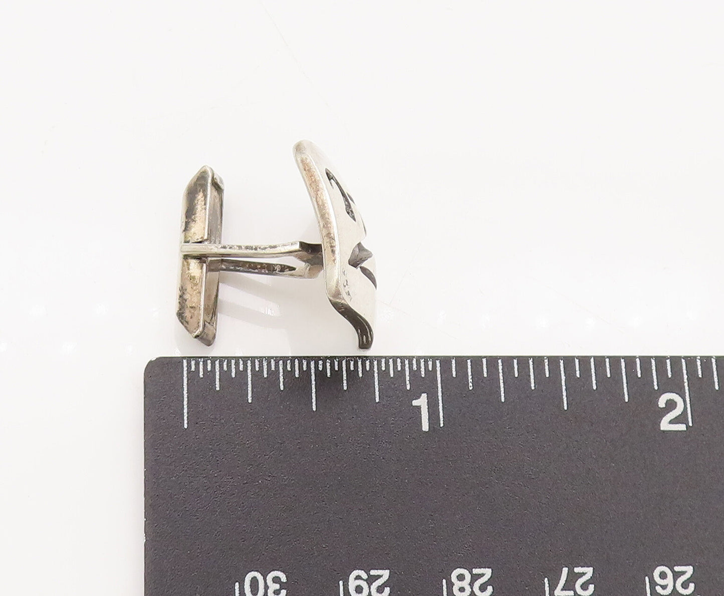 RANCHO ALEGRE 925 Sterling Silver Vintage Carved Calligraphy N Cuff Links TR3521