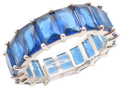925 Sterling Silver Vintage Ring Elegant Sapphire Eternity Band  Sz 8  RG35195