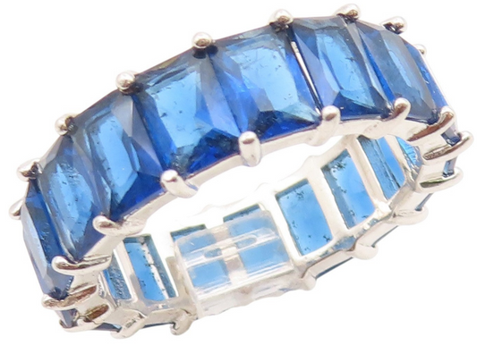 925 Sterling Silver Vintage Ring Elegant Sapphire Eternity Band  Sz 8  RG35195