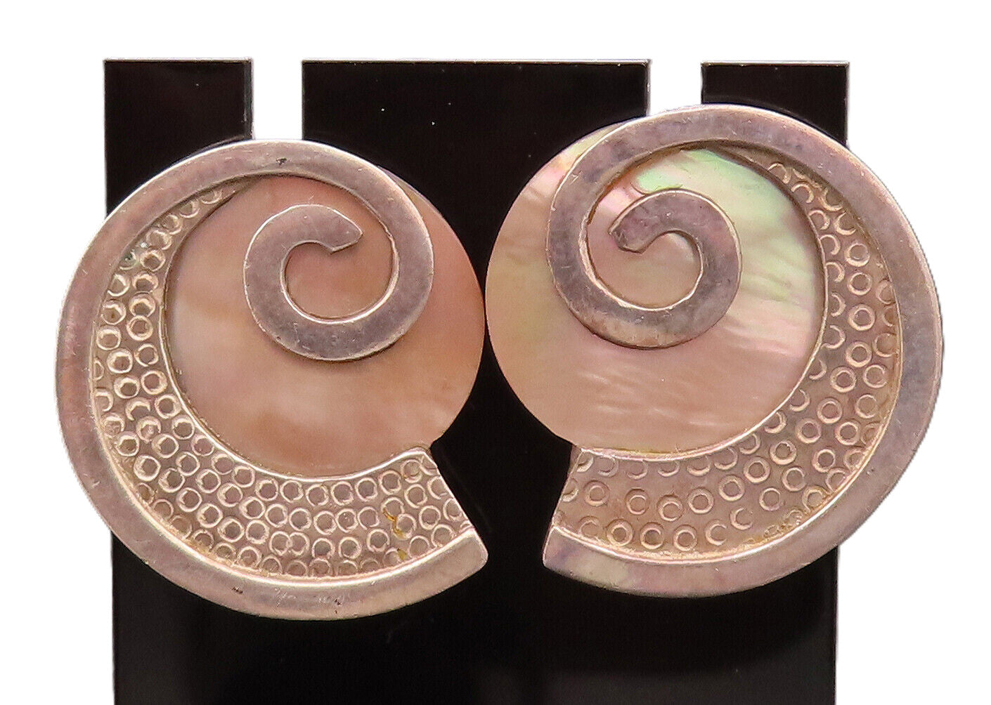 ZEALANDIA 925 Sterling Silver  Vintage Spiral Mother Of Pearl Earrings EG12478