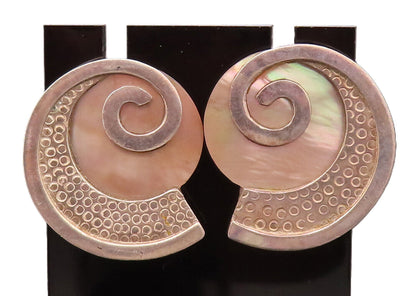 ZEALANDIA 925 Sterling Silver  Vintage Spiral Mother Of Pearl Earrings EG12478
