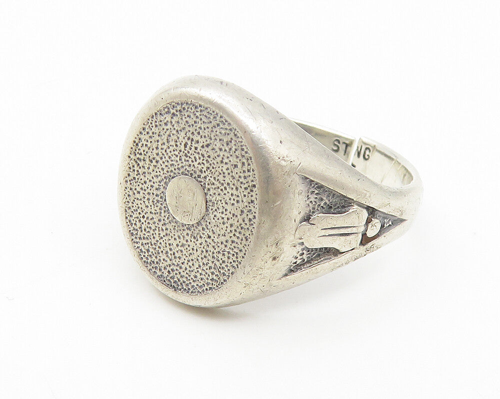 925 Sterling Silver  Vintage Bell Arrow Detail Dome Band Ring Sz 8  RG10796