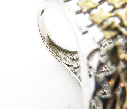 925 Sterling Silver  Vintage Shiny Two Tone Star Dome Band Ring Sz 6  RG5353