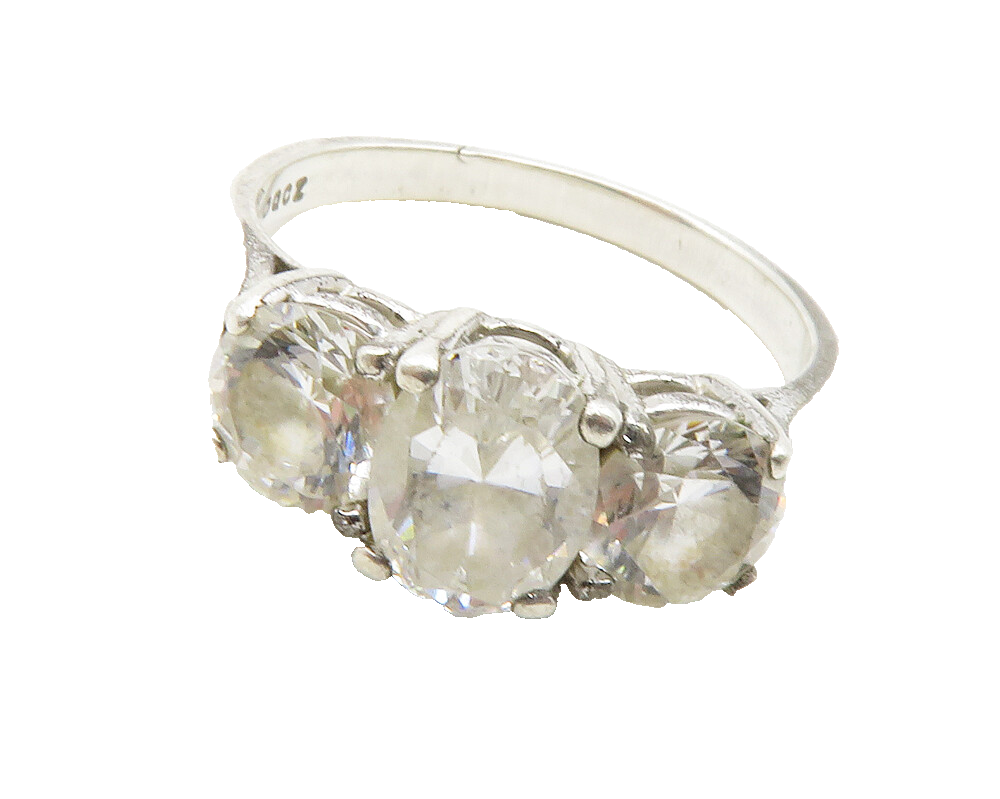 925 Sterling Silver  Cubic Zirconia 3 Stone Shiny Band Ring Sz 9  RG13754