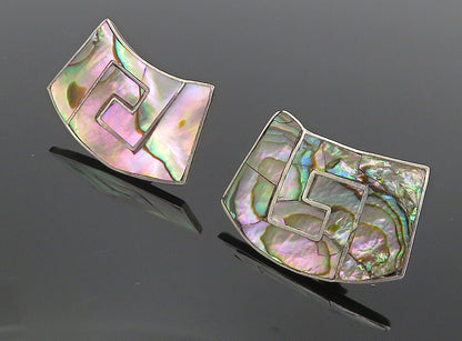 MEXICO 925 Sterling Silver  Vintage Abalone Shell Non Pierce Earrings  EG3854