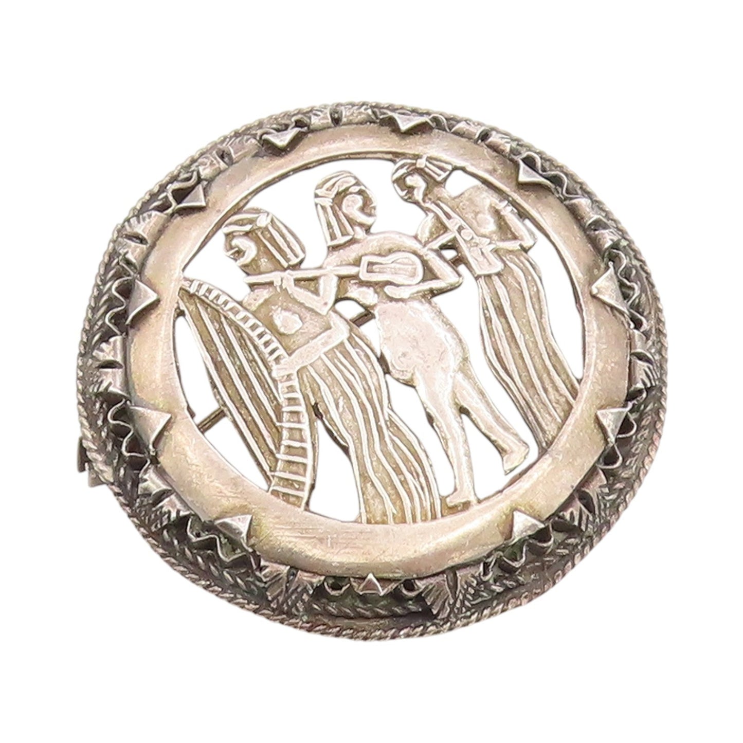 925 Sterling Silver Vintage Brooch Middle East Egyptian Musicians Pin  BP12041