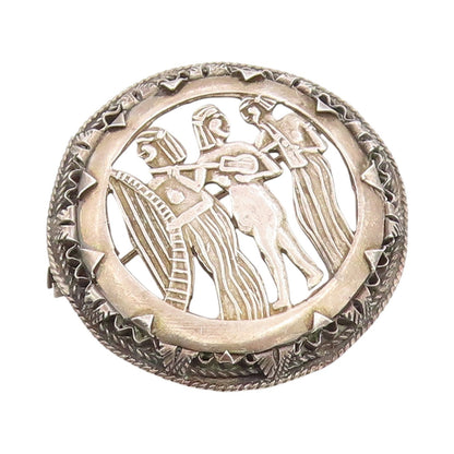 925 Sterling Silver Vintage Brooch Middle East Egyptian Musicians Pin  BP12041