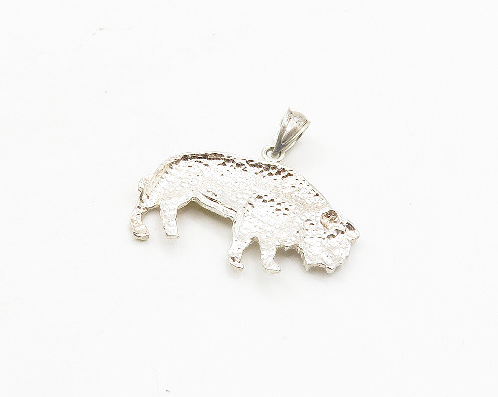 925 Sterling Silver  Vintage Shiny American Bison Animal Pendant  PT14972
