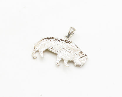 925 Sterling Silver  Vintage Shiny American Bison Animal Pendant  PT14972