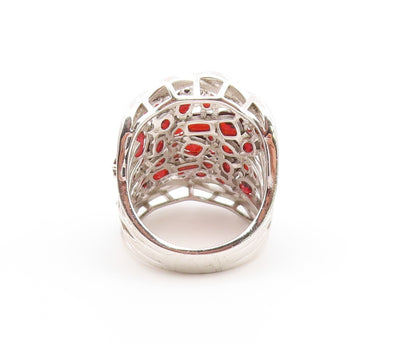925 Sterling Silver Vintage Ring Chunky Garnet Wide Statement Band Sz 9 RG36488