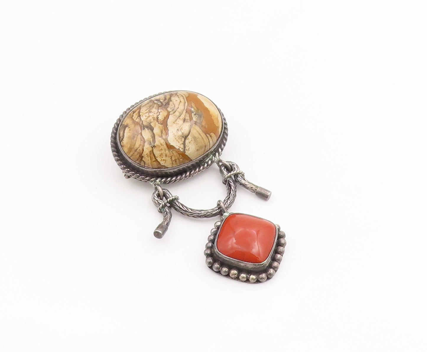 925 Sterling Silver Vintage Brooch Pin SUARTI BALI Jasper & Agate  BP12443