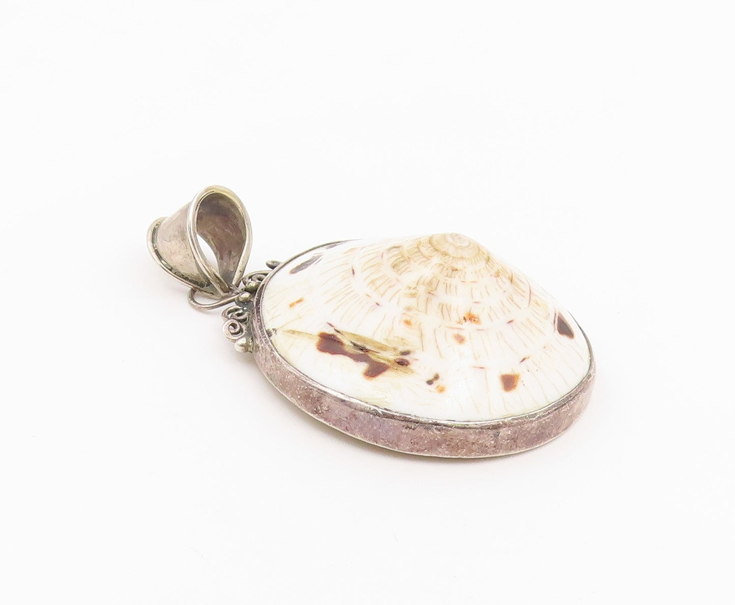 925 Sterling Silver Vintage Pendant Classic Coastal Sundial Seashell  PT26415